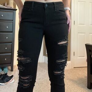 Abercrombie & Fitch Harper Super Skinny Black Denim Jeans with Distressing